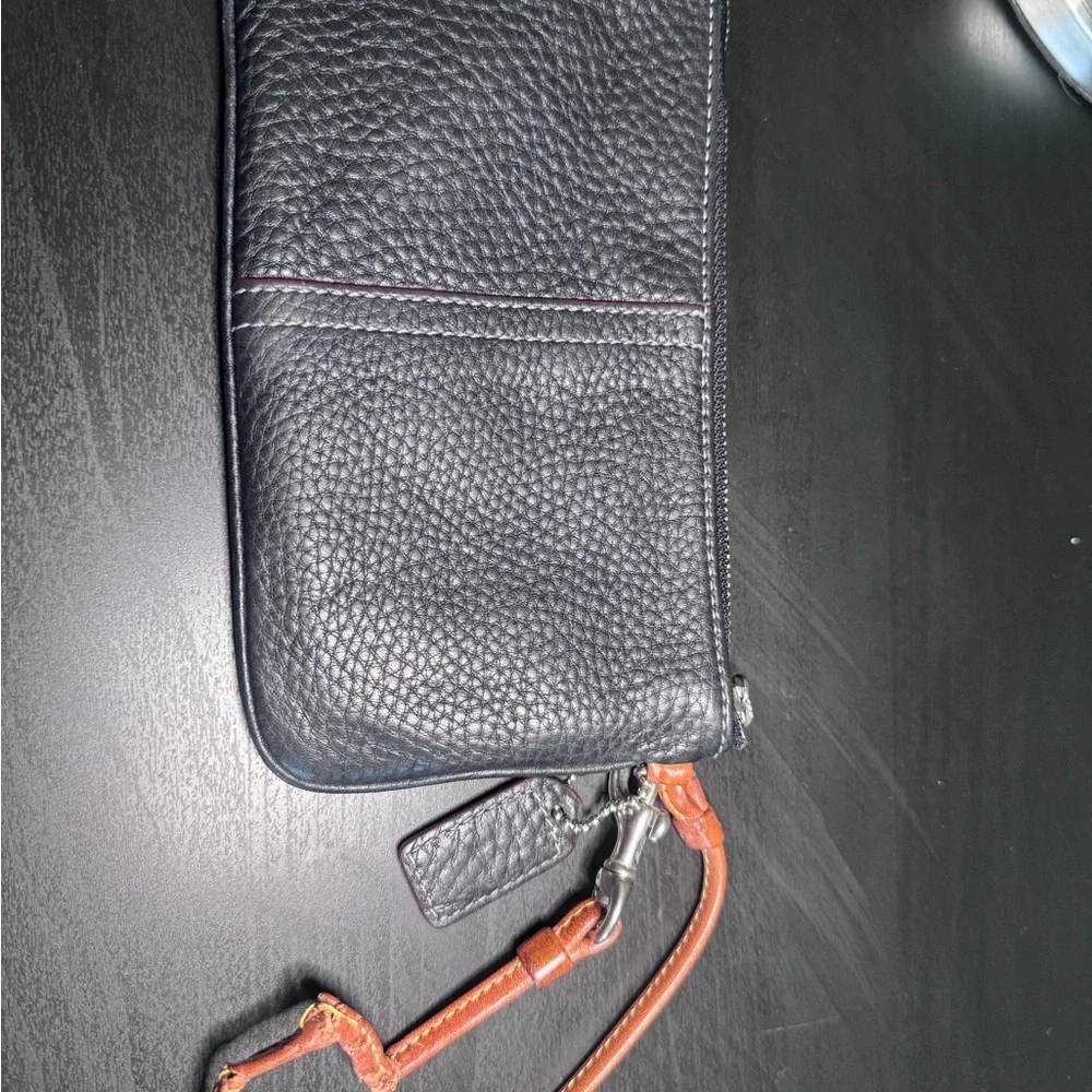 Coach Black Pebbled Leather Wristlet with Dark Brown Accent - Picture 5 of 11